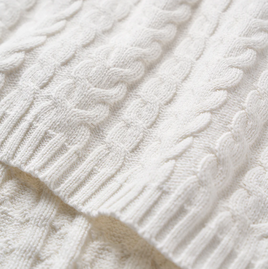 Whisper White Cable Knit Blanket