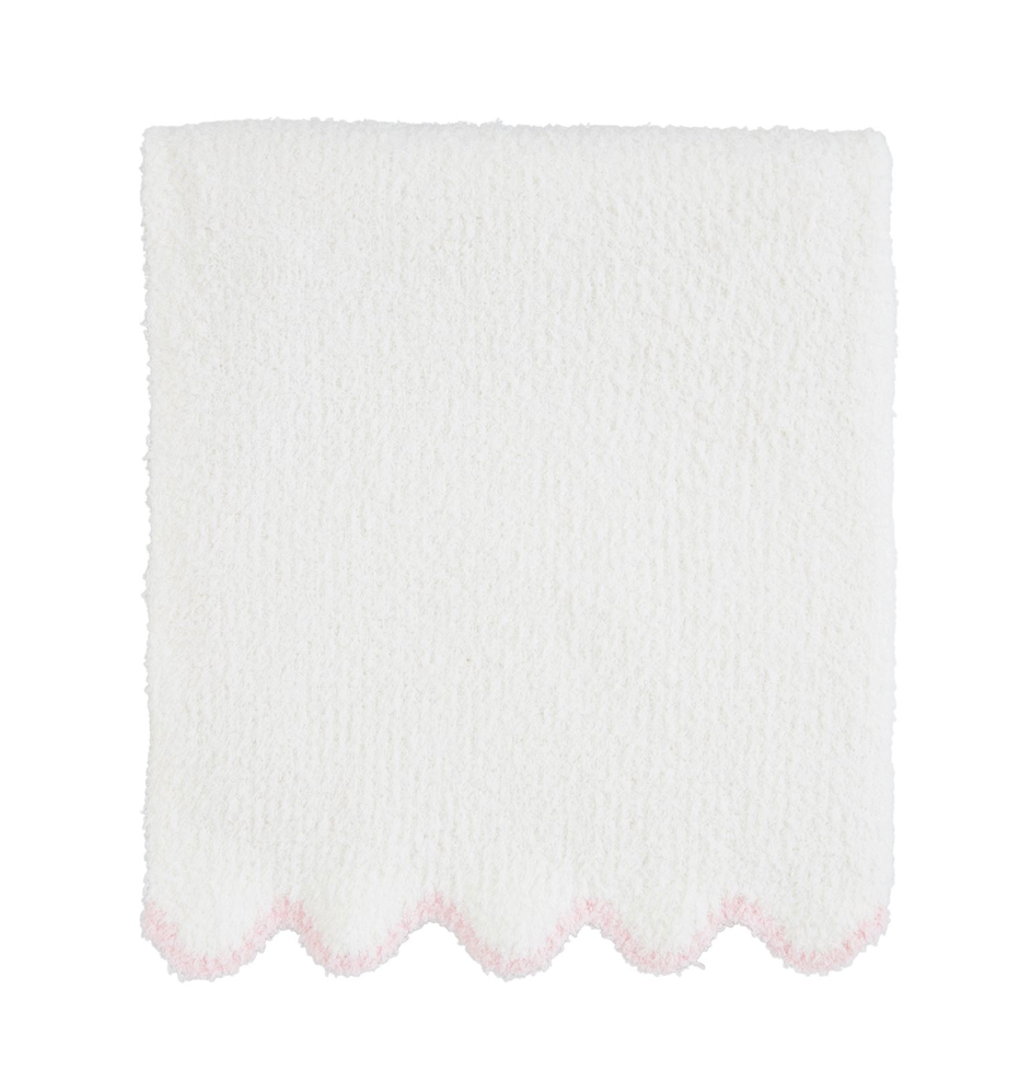 Chenille Scallop Blanket, White with Pink