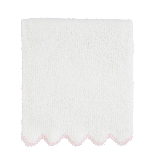 Chenille Scallop Blanket, White with Pink