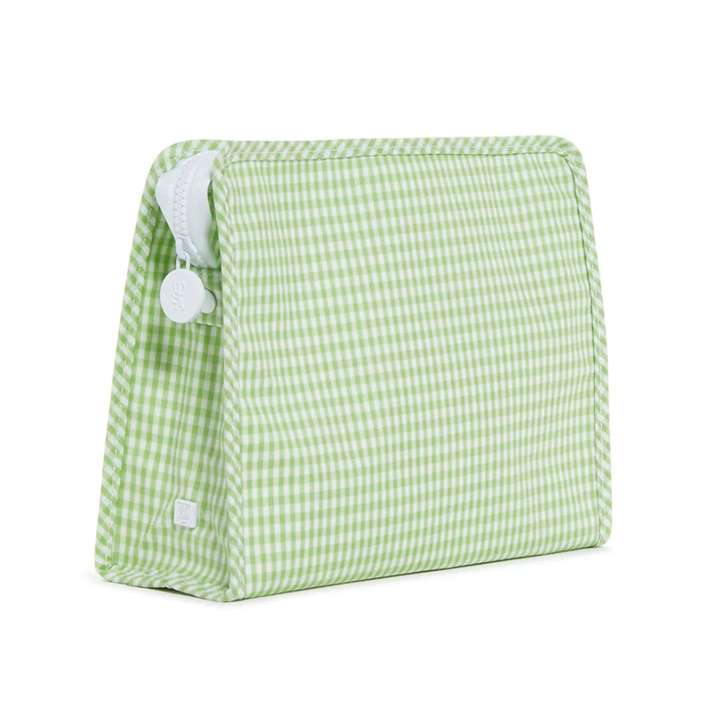 Large Roadie Zip Pouch, Gingham Leaf Green