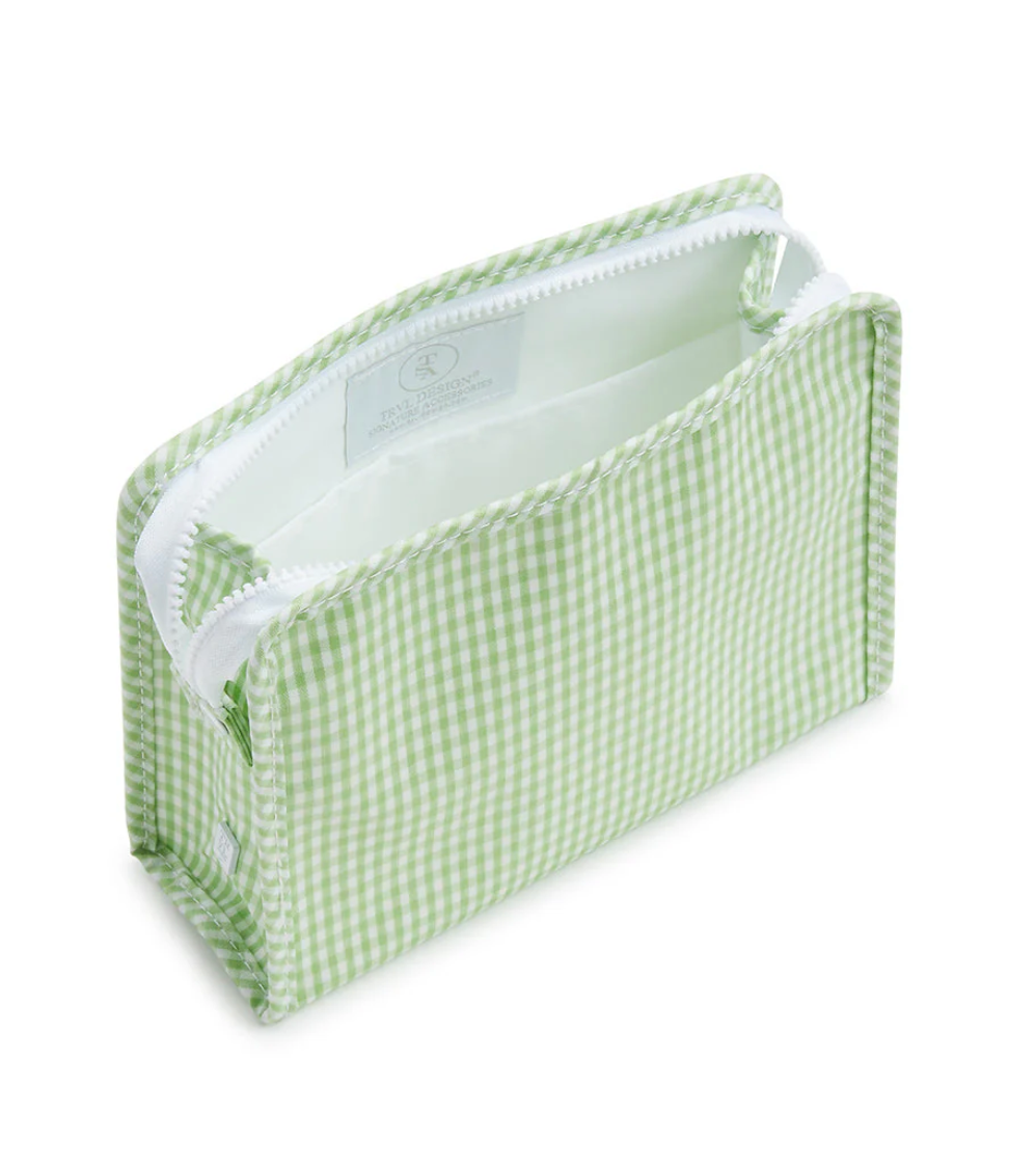 Large Roadie Zip Pouch, Gingham Leaf Green