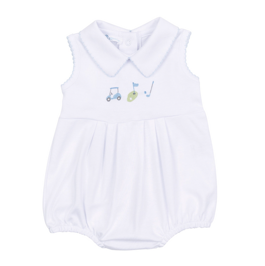 Boy's Sleeveless Tiny Tee Time Embroidered Bubble with Collar