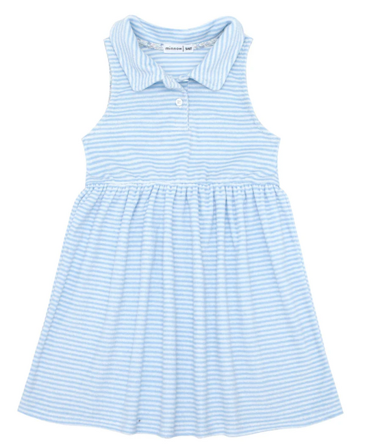 Girl Powder Blue Stripe French Terry Tennis Dress