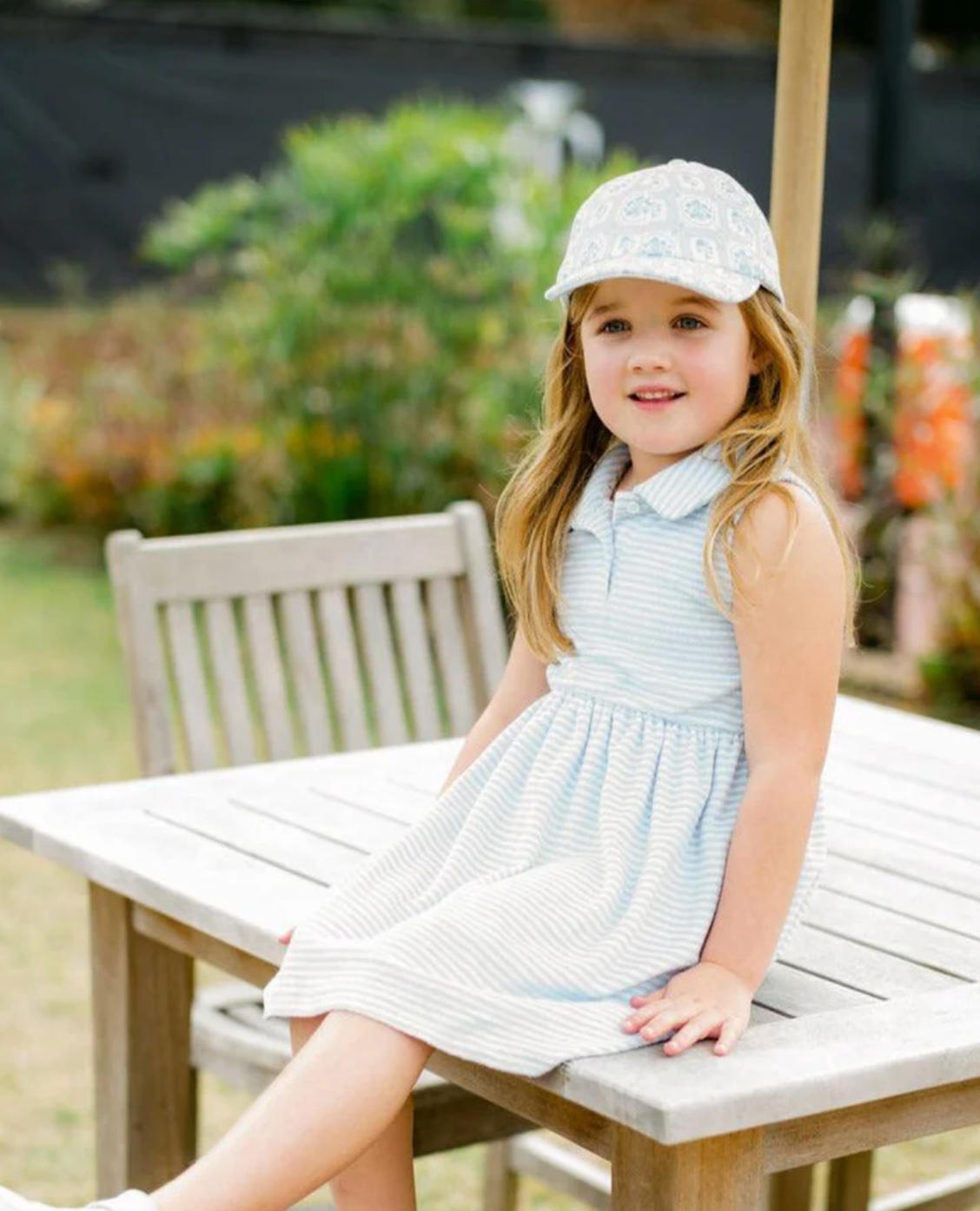 Girl Powder Blue Stripe French Terry Tennis Dress