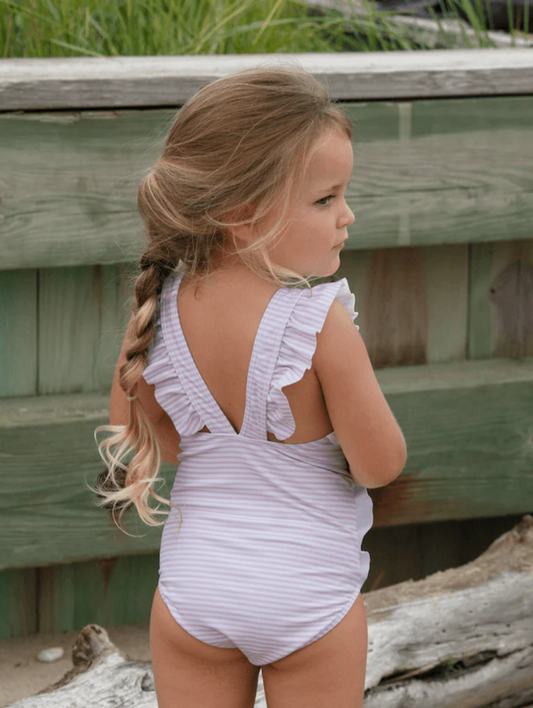 Girl Pink Stripe Ruffle One Piece