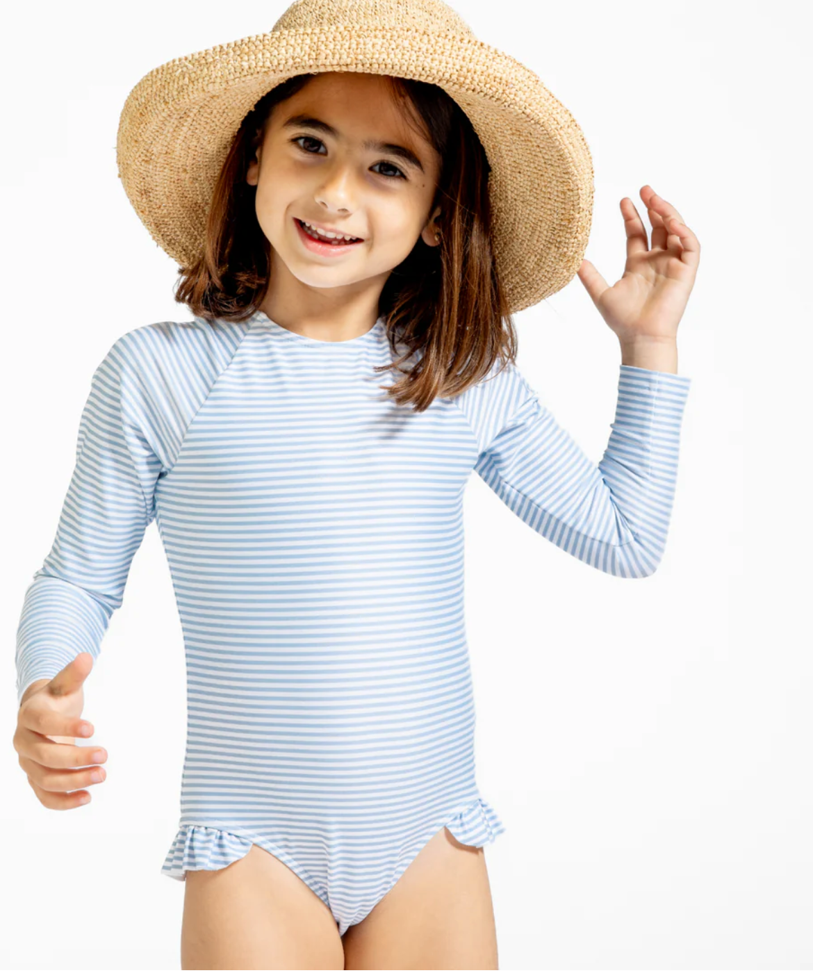 Girl Powder Blue Stripe Rashguard One Piece