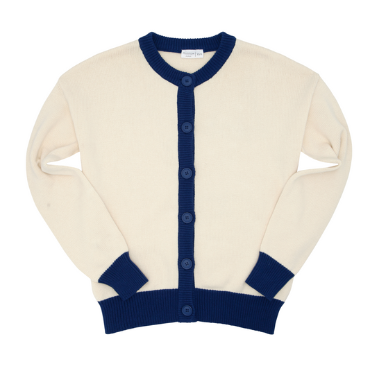 Women's Cream With Navy Trim Cardigan