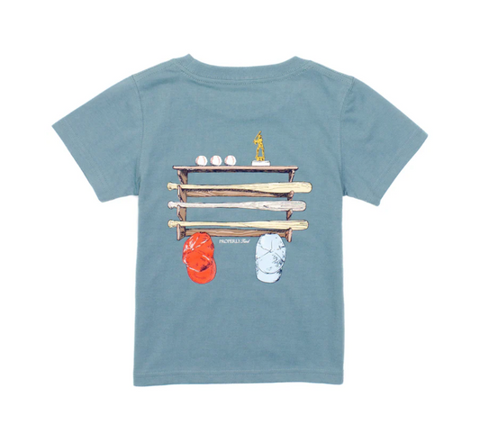 Boy Bat Rack Short Sleeve T-Shirt, Steel Blue