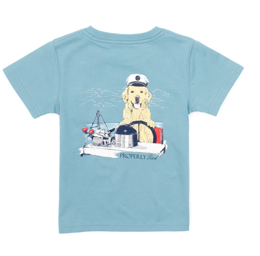 Boy Golden Captain Short Sleeve T-Shirt, Coastal Sky