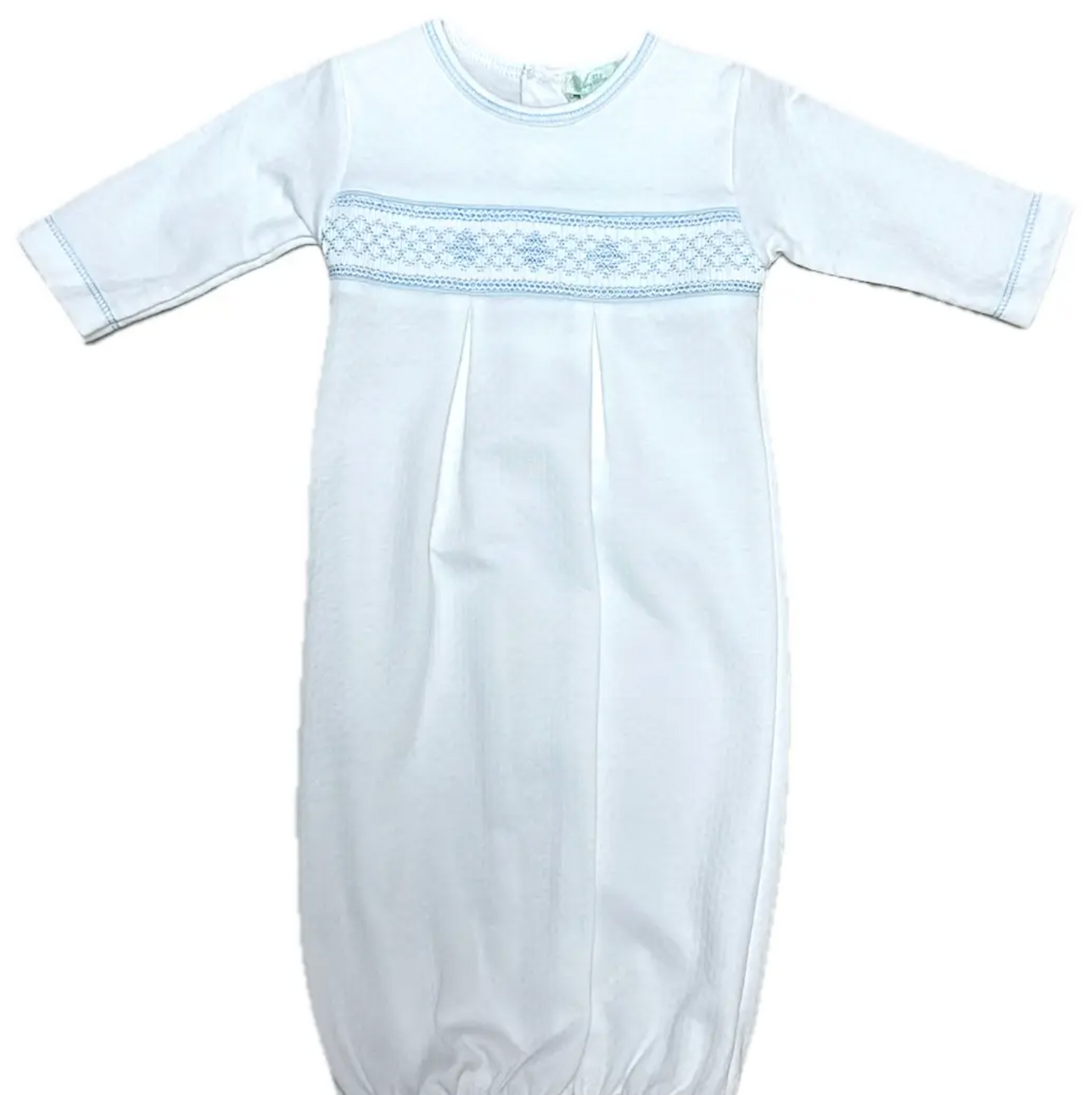White Jacquard Blue Smocked Gown