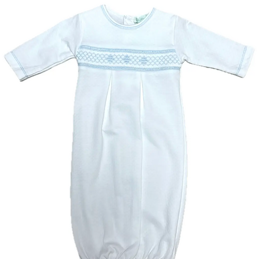 White Jacquard Blue Smocked Gown