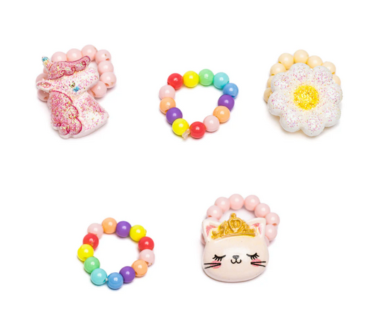 Flower, Kitty, Unicorn Elastic Ring Set