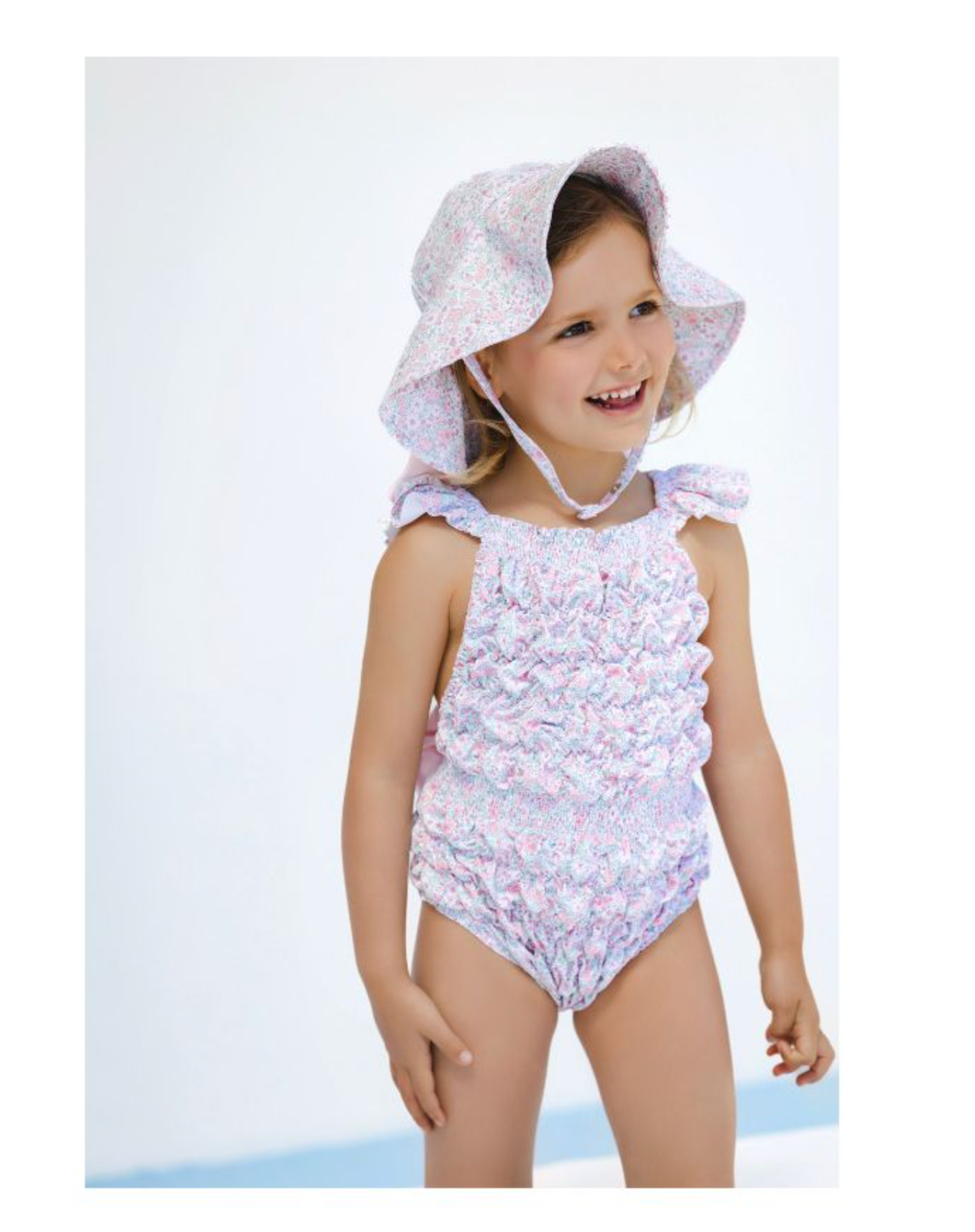 Pink Ditsy Floral Frilled Swimsuit