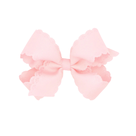 Small King Eyelet Embossed Scallop Hair Bow, Pearl Pink