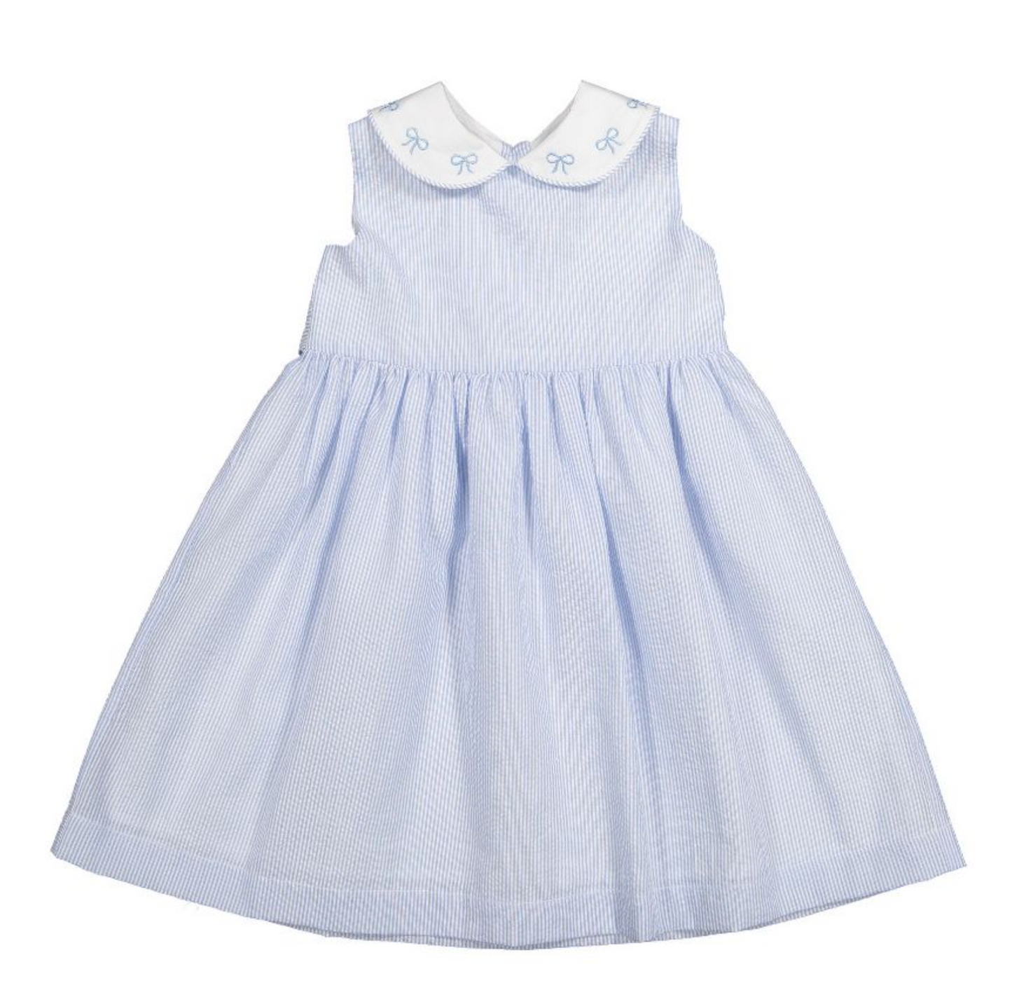 Girl's Blue Seersucker Dress with Bows