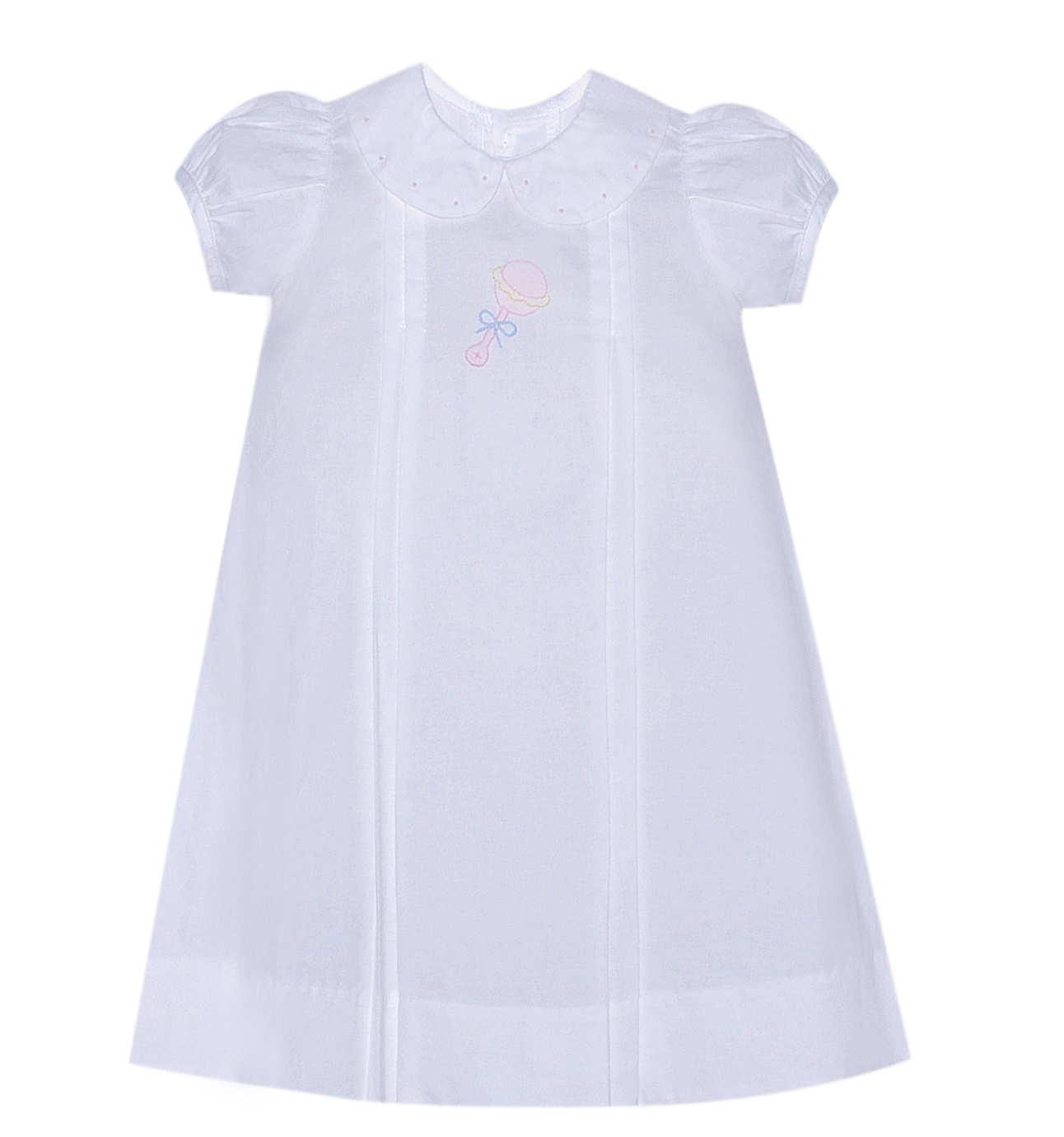 White Quinn Daygown with Rattle, Girl