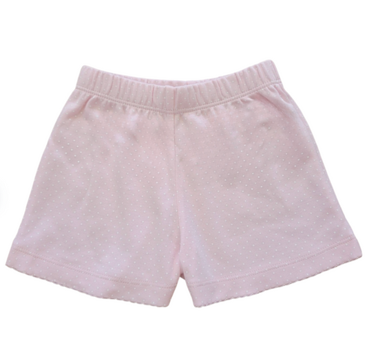 Girl Cotton Play Shorts, Light Pink with White Dots