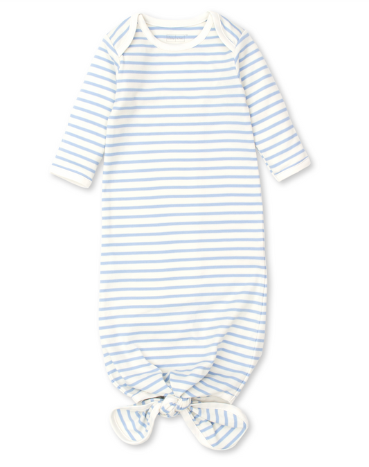 Basic Stripe Knotted Gown, White with Blue