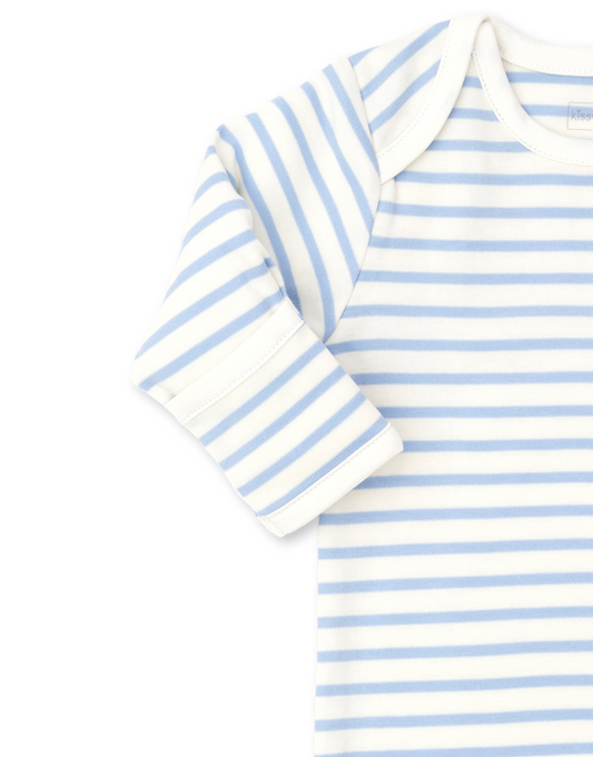 Basic Stripe Knotted Gown, White with Blue
