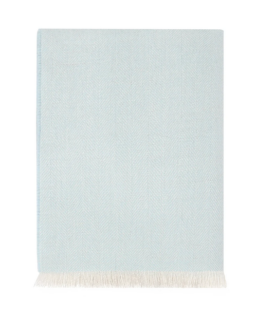 Herringbone Baby Alpaca Woven Blanket, Blue