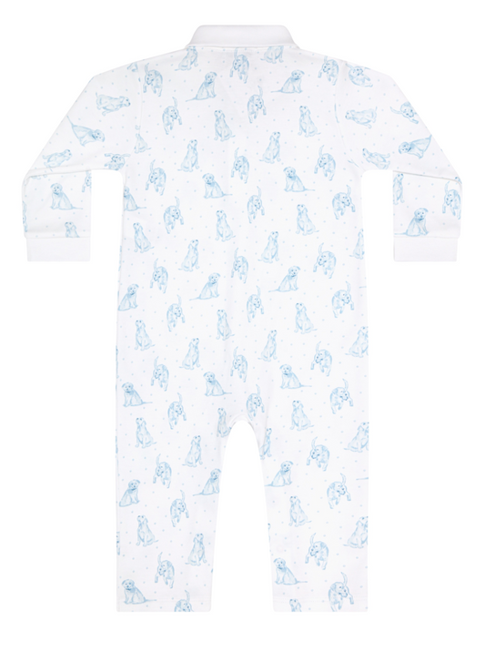 Blue Puppy Love Print Romper Long Sleeve