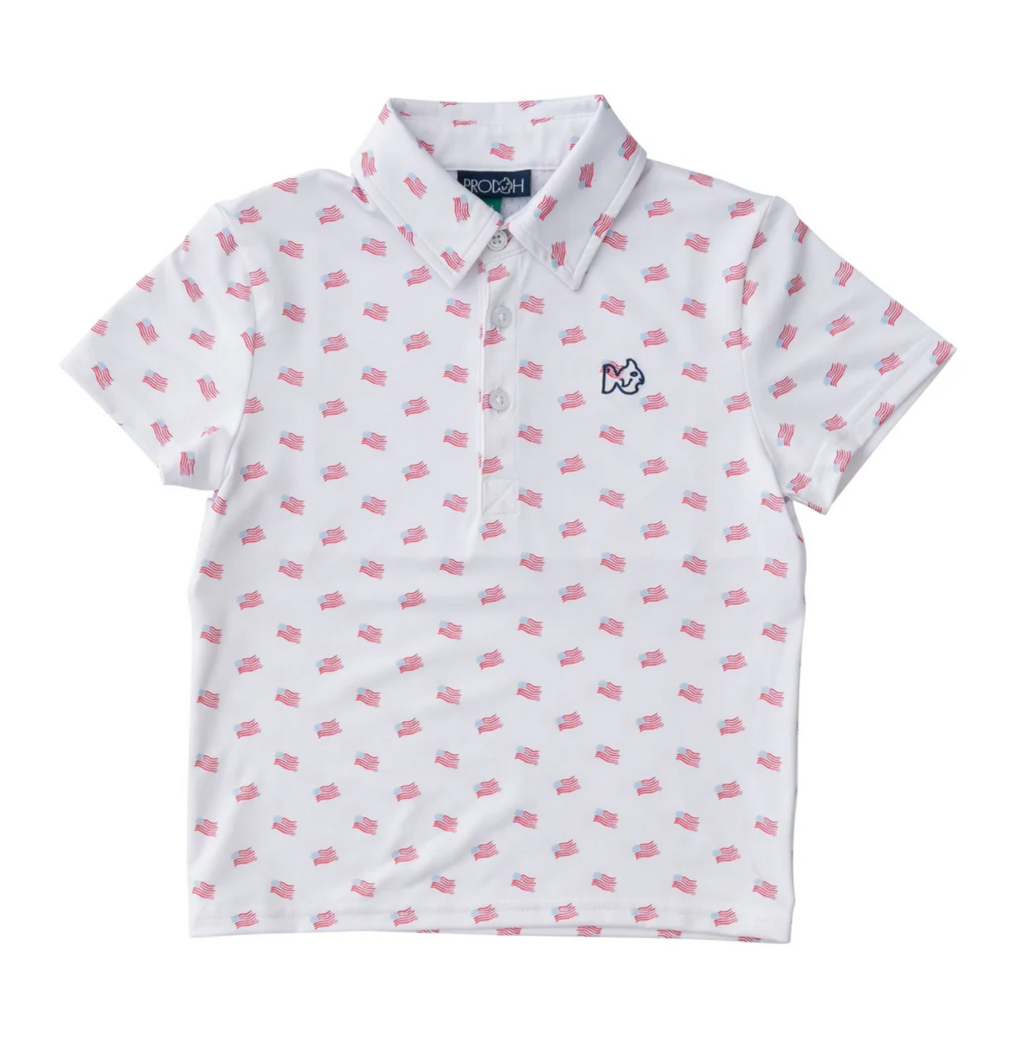 Americana Flag Print Boys Pro Performance Polo
