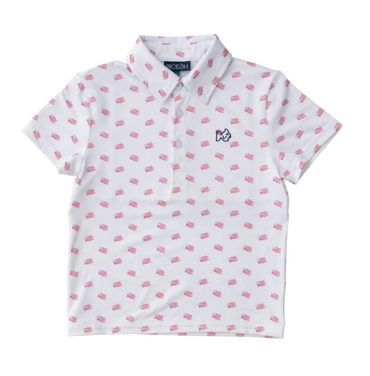 Americana Flag Print Boys Pro Performance Polo