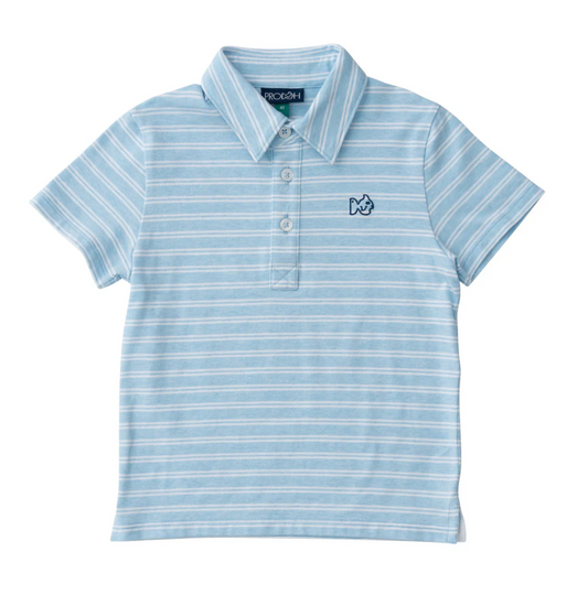 Clear Sky Heather Stripe Boys Short Sleeve Too Cool for School Heathered Polo