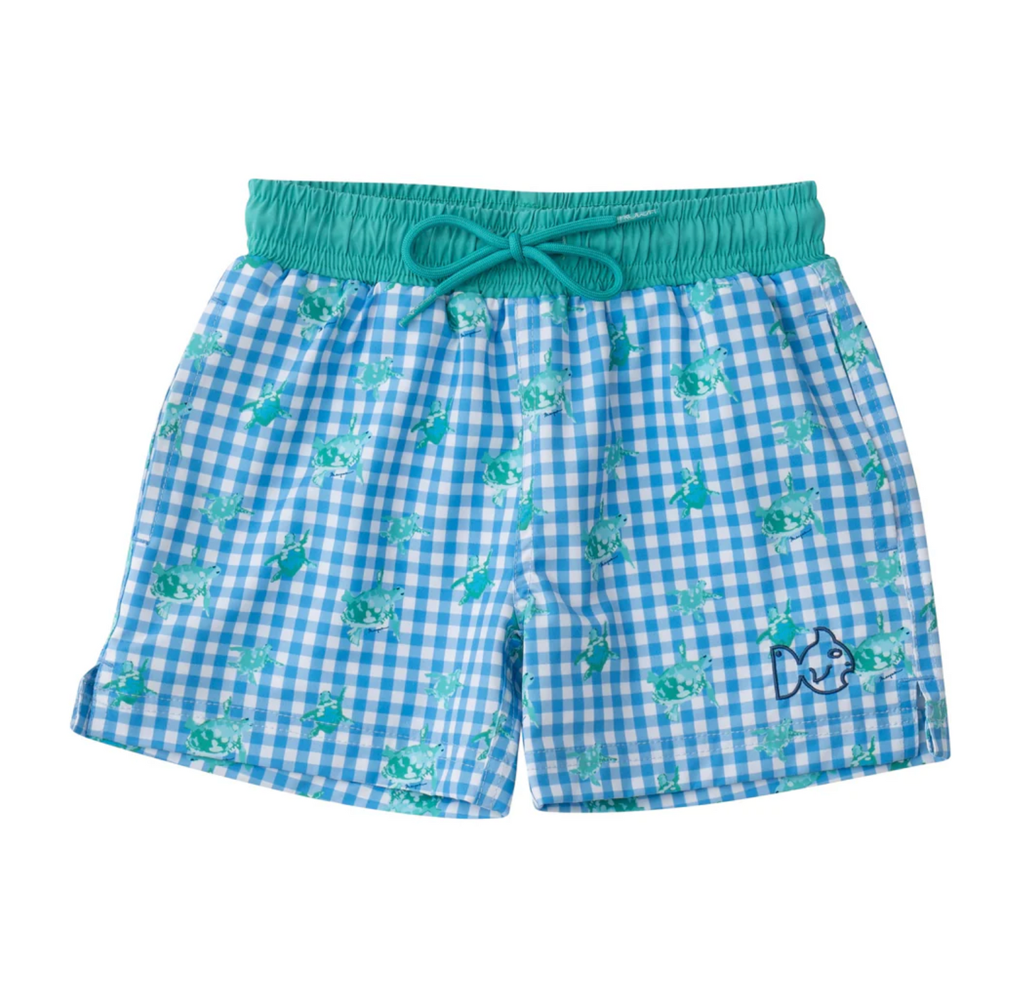 Marina Gingham Turtle Print Boys' Boogie Board Swim Trunk