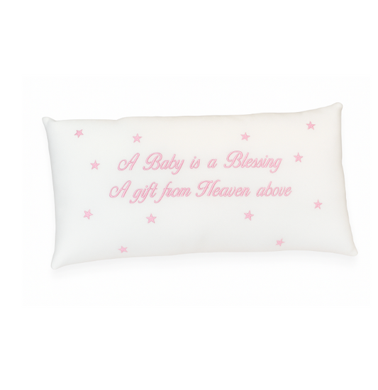 Baby is a Blessing Pillow, White with Pink