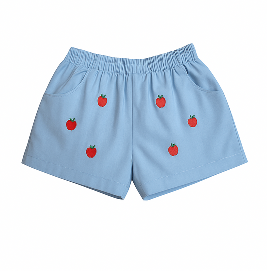 Embroidered Twill Shorts, Apples