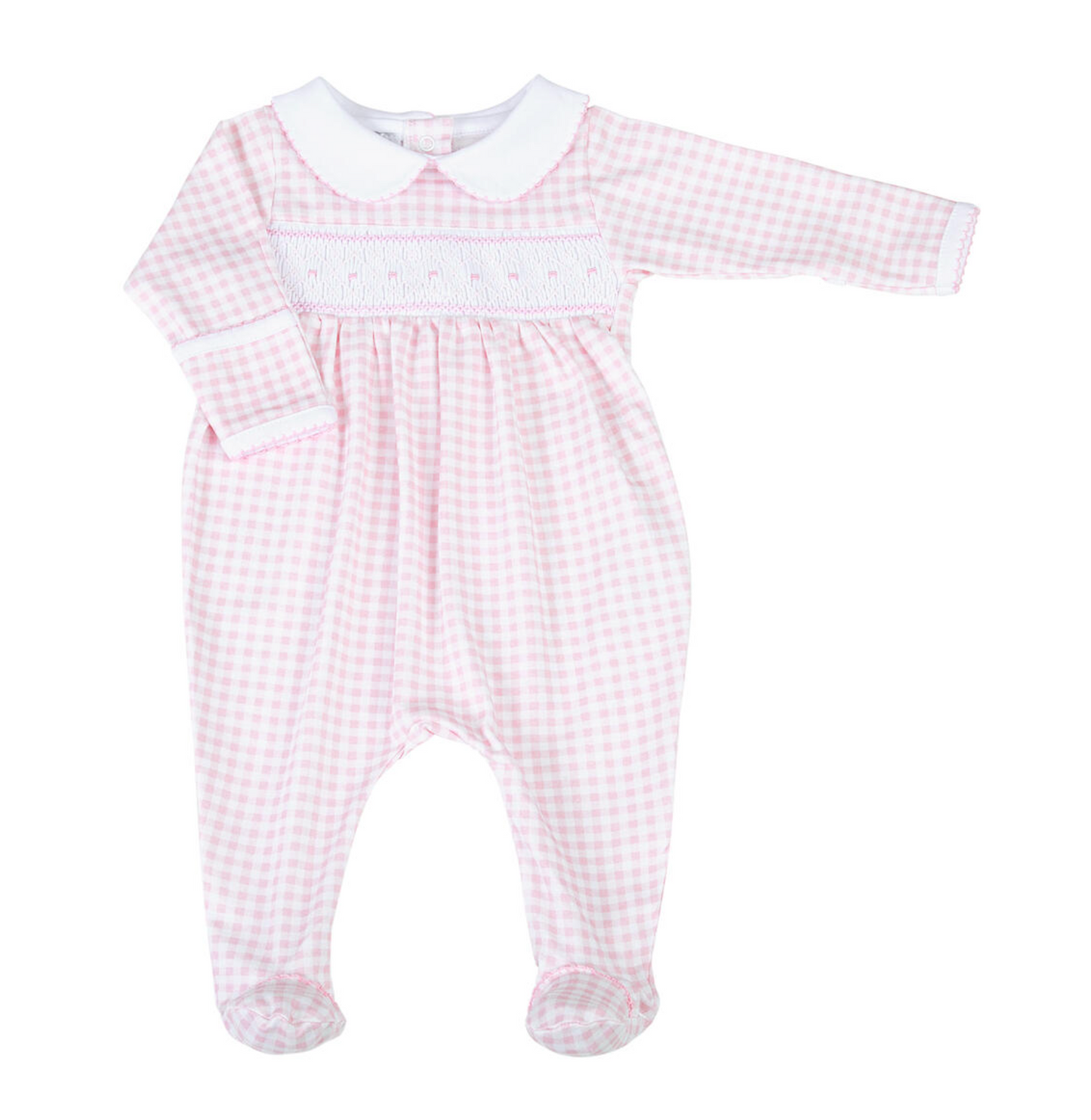 Mini Checks Pink Smocked Collared Girl Footie