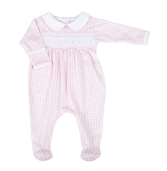 Mini Checks Pink Smocked Collared Girl Footie
