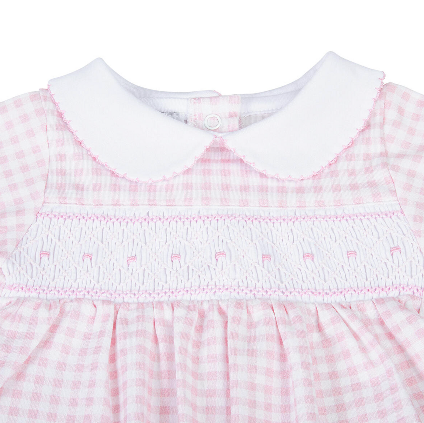 Mini Checks Pink Smocked Collared Girl Footie