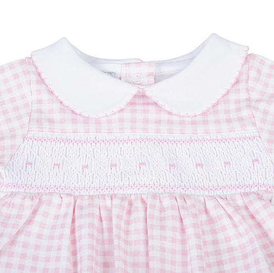 Mini Checks Pink Smocked Collared Girl Footie
