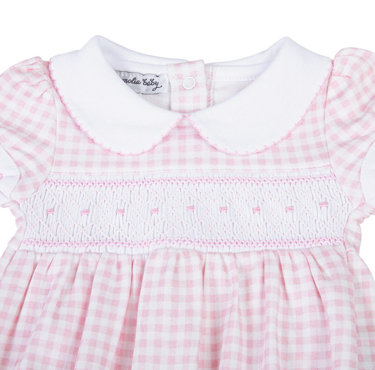 Mini Checks Pink Smocked Collared Bubble