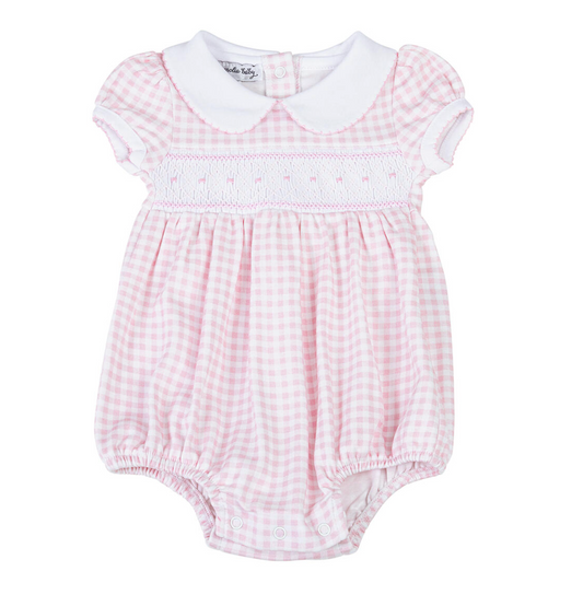 Mini Checks Pink Smocked Collared Bubble