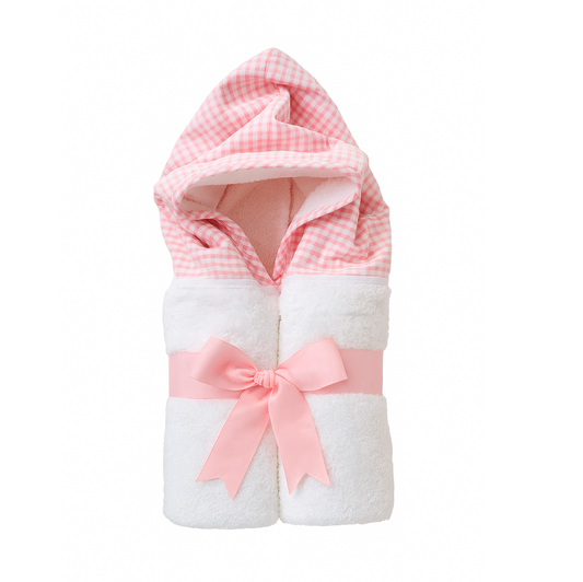 Hooded Towel, Pink Check