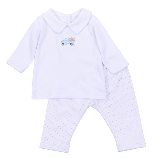 Pumpkin Patch Fun Embroidered Collared Toddler Pant Set