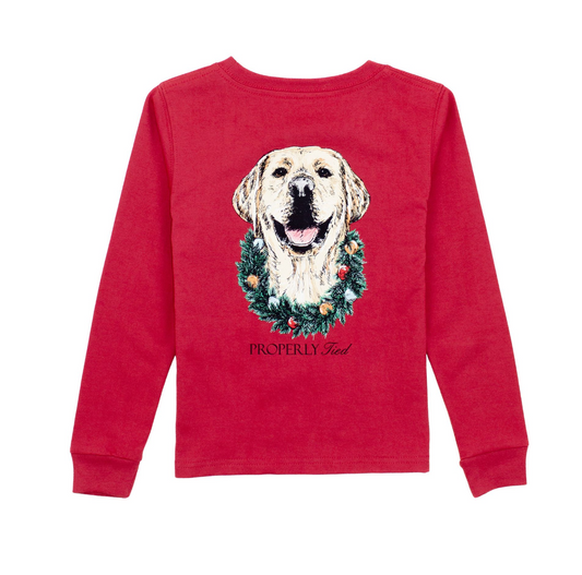 Boy's Deck the Paws Long Sleeve Cabernet T-Shirt