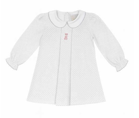 Girl's L/S Lavender Dot Collared Dress with Embroidered Ballet Slippers