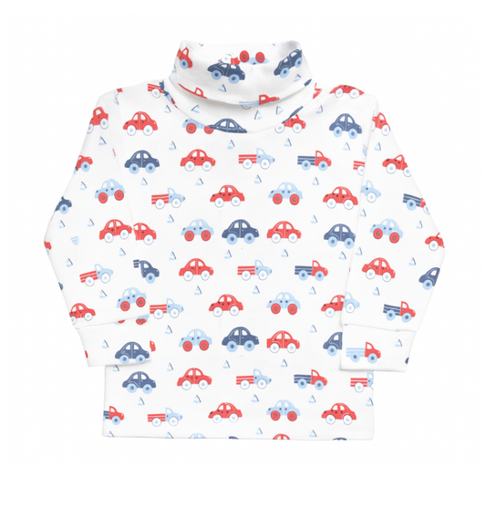 Boy's Red & Blue Cars & Trucks Print Turtleneck