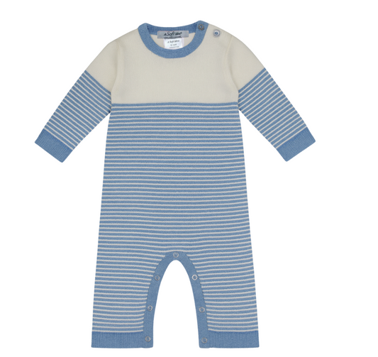 Seed Stitch Knit Romper, Blue