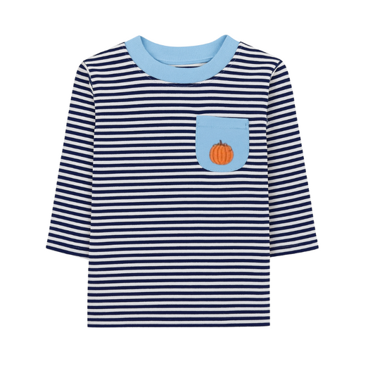 Long Sleeve Striped Pocket Tee, Pumpkin