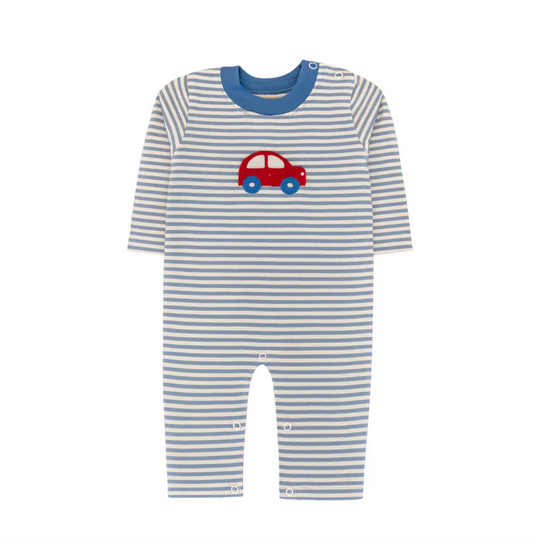Long Sleeve Striped Applique Romper, Car