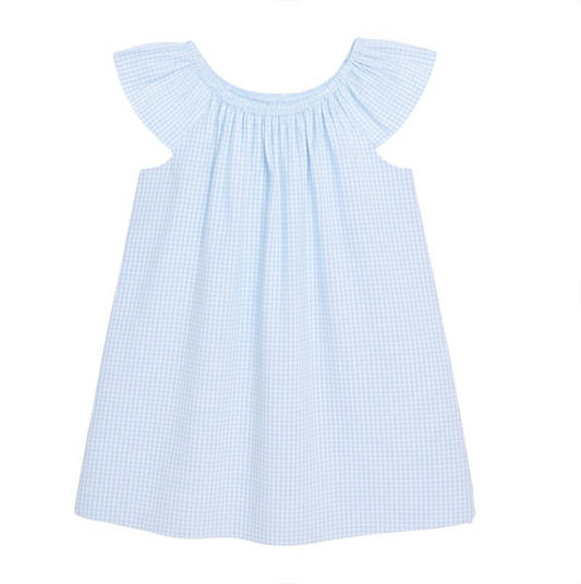 Elaine Blouse, Light Blue Mini Check Seersucker