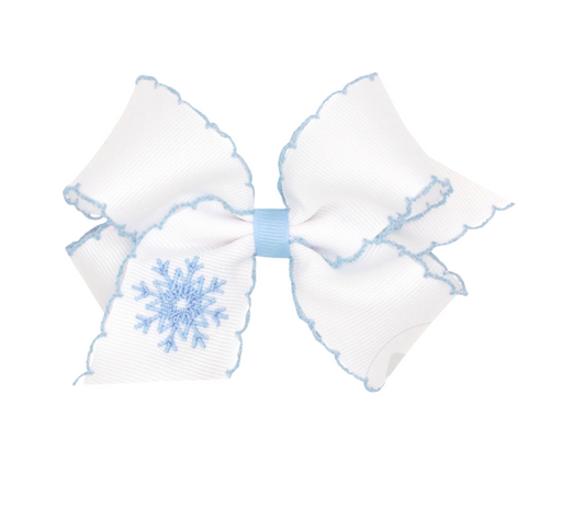 Embroidered Hair Bow, Holiday Snowflake Moonstitch