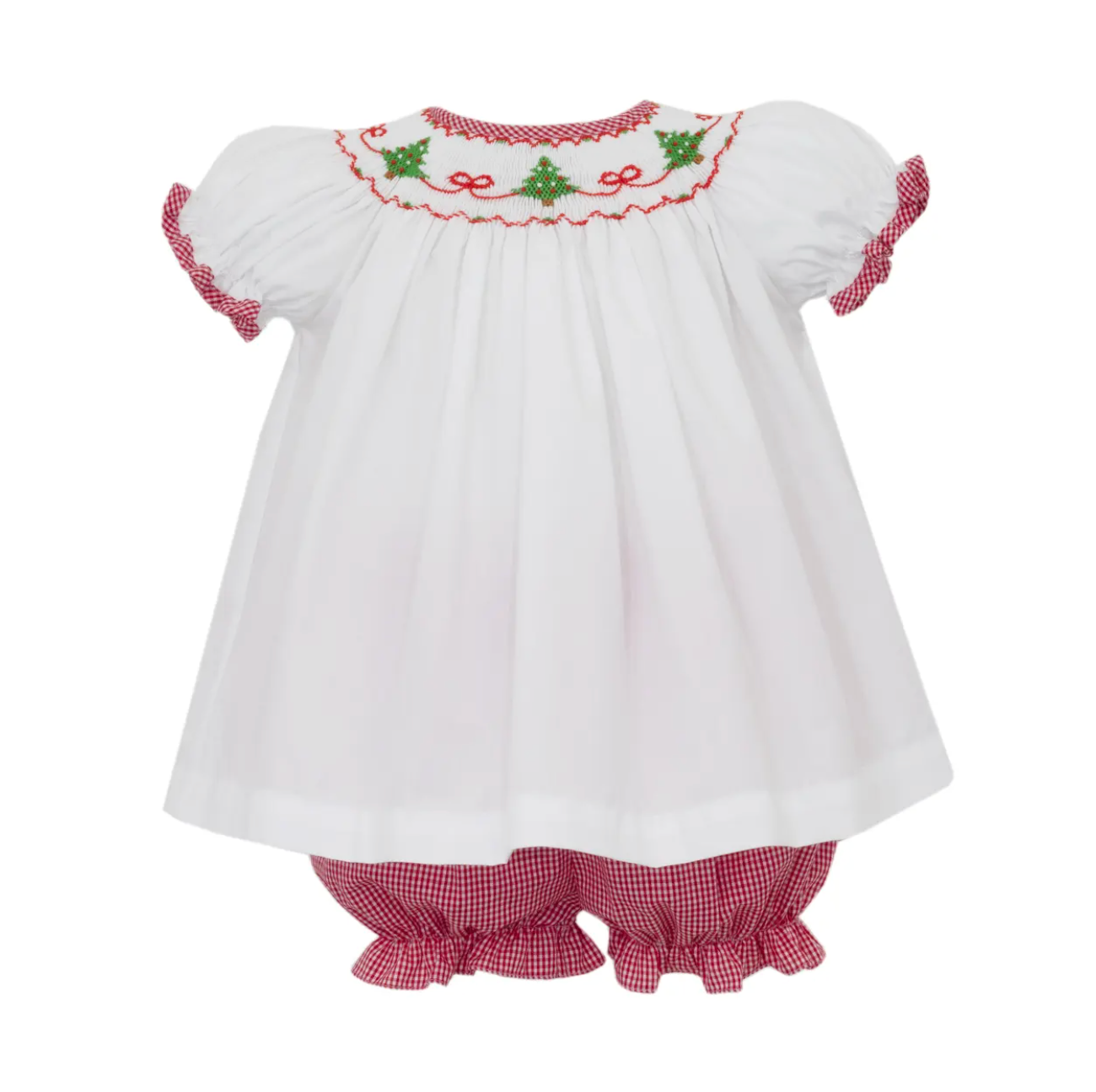 Christmas Tree Red Gingham Bishop Bloomer Set