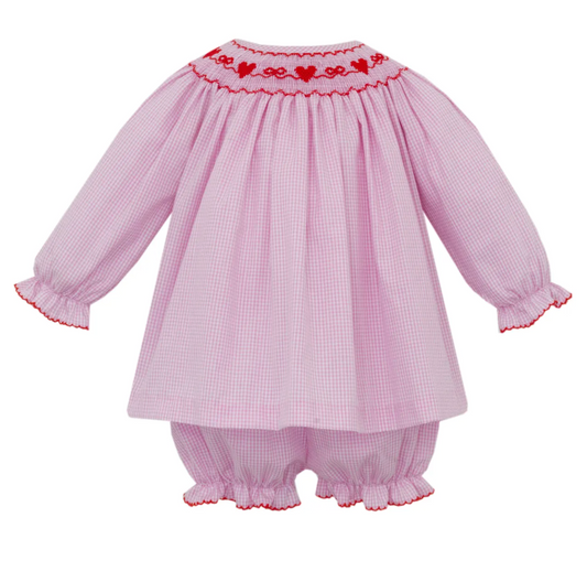 Gingham Bishop Bloomer Set, Valentine's