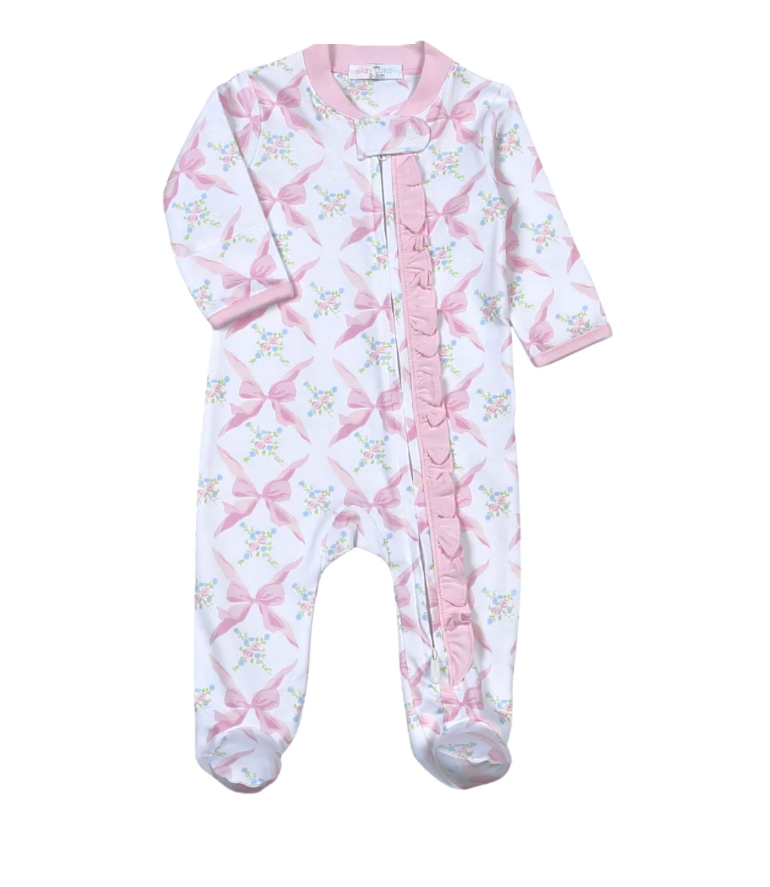 Pink Bows Pima Zipper Footie